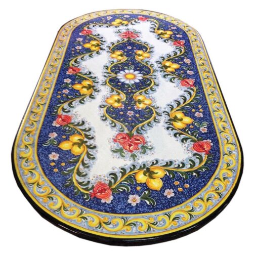 Tavolo in Pietra Lavica ovale con Fiori e Frutta