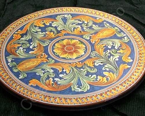 Round lava stone Table "Ornato" blue