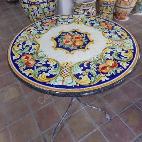 Round lava stone Table "Ornato" with Pomegranates