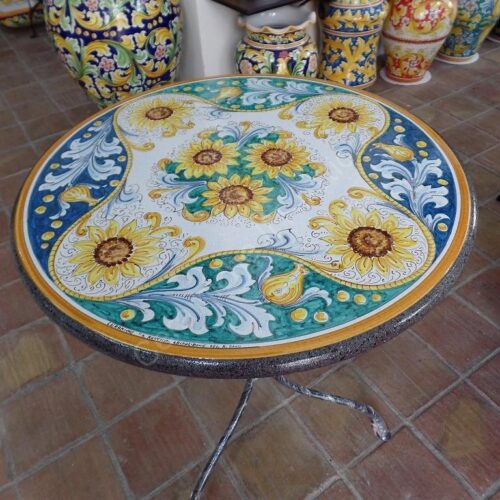 Tavolo in Pietra Lavica tondo con Girasoli