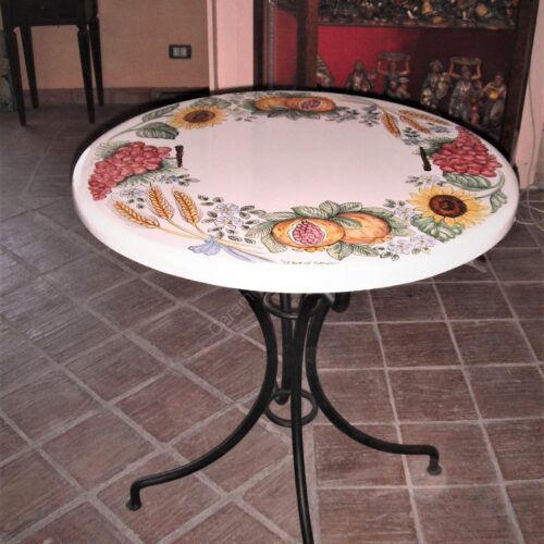 Tavolo in Pietra Lavica tondo Frutta e Girasoli