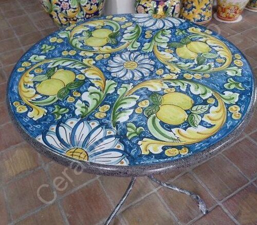 Tavolo in Pietra Lavica tondo "Ornato" con Limoni