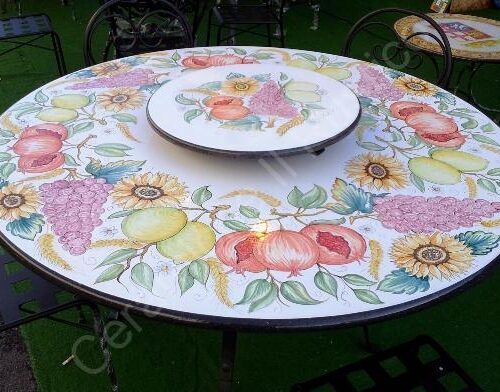 Round lava stone Table with Fruits and Sunflowers