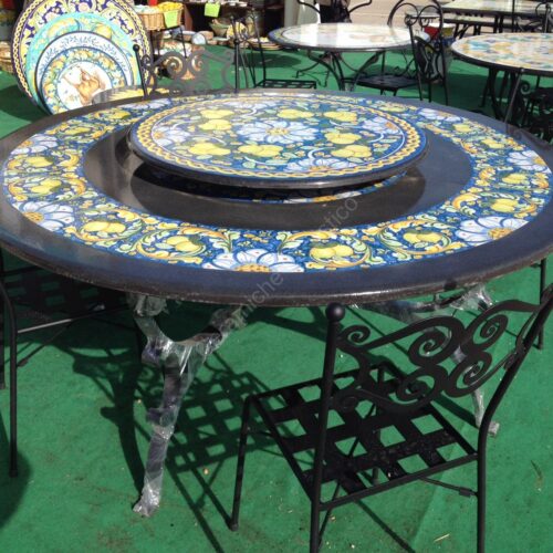 Round lava stone Table "Ornato" with Lemons in relief