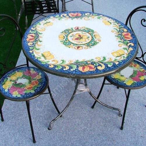 Tavolo in Pietra Lavica tondo "Ornato" Limoni e Melograni