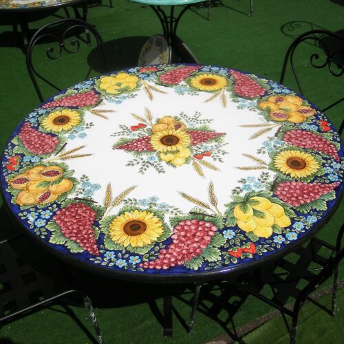 Tavolo in Pietra Lavica tondo Frutta e Girasoli