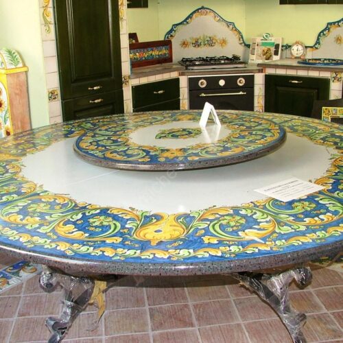 Round lava stone Table "Ornato" with rotating centerpiece