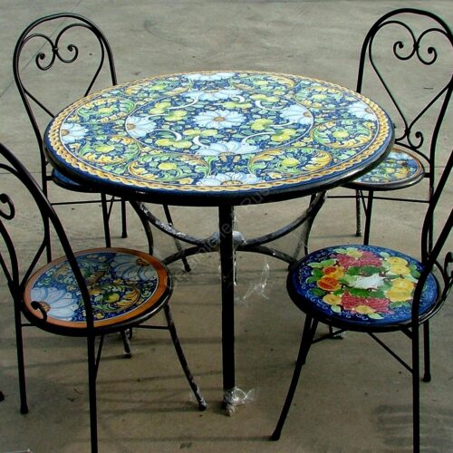 Round lava stone table "Ornato" with Lemons and Daisies