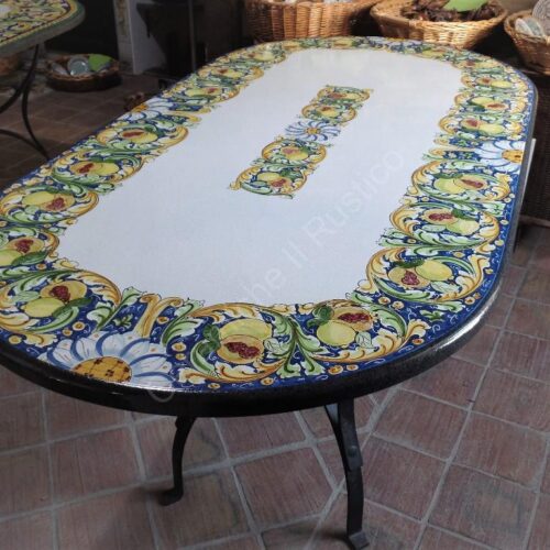 Oval lava stone Table "Ornato" with Pomegranates