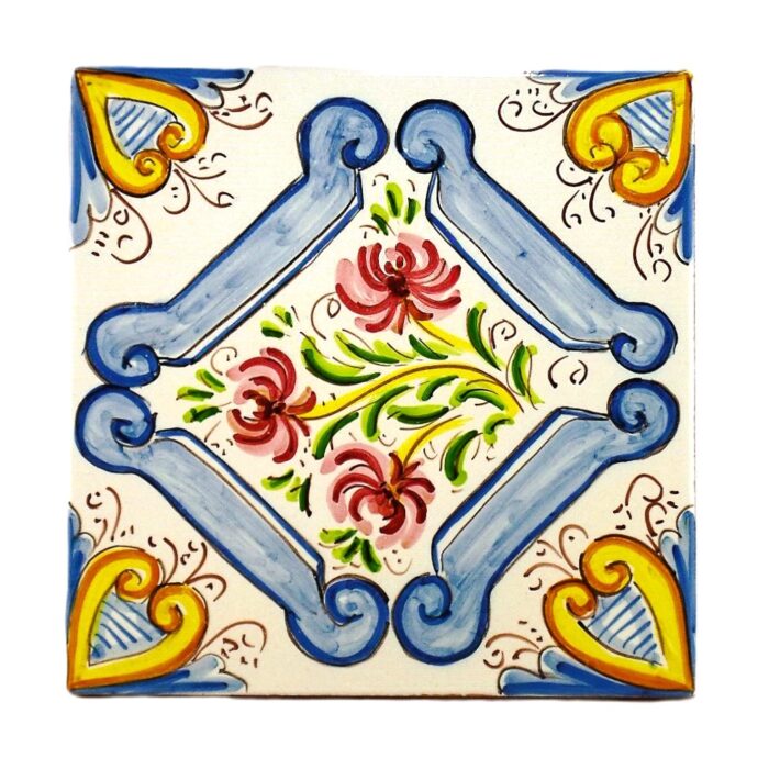 Piastrella-ceramica-caltagirone-rosa-antica-decorato-ilrustico