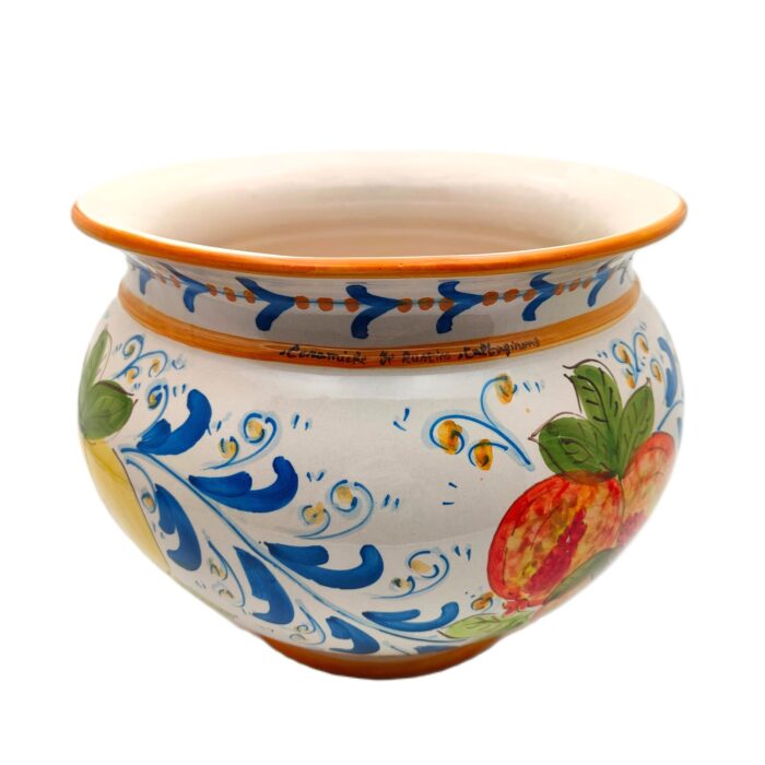 portapiante-ceramica-caltagirone-melograni-limoni-decorato-ilrustico