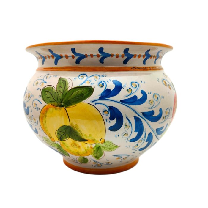 portapiante-ceramica-caltagirone-melograni-limoni-decorato-ilrustico