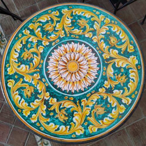 Round lava stone Table "Ornato" green