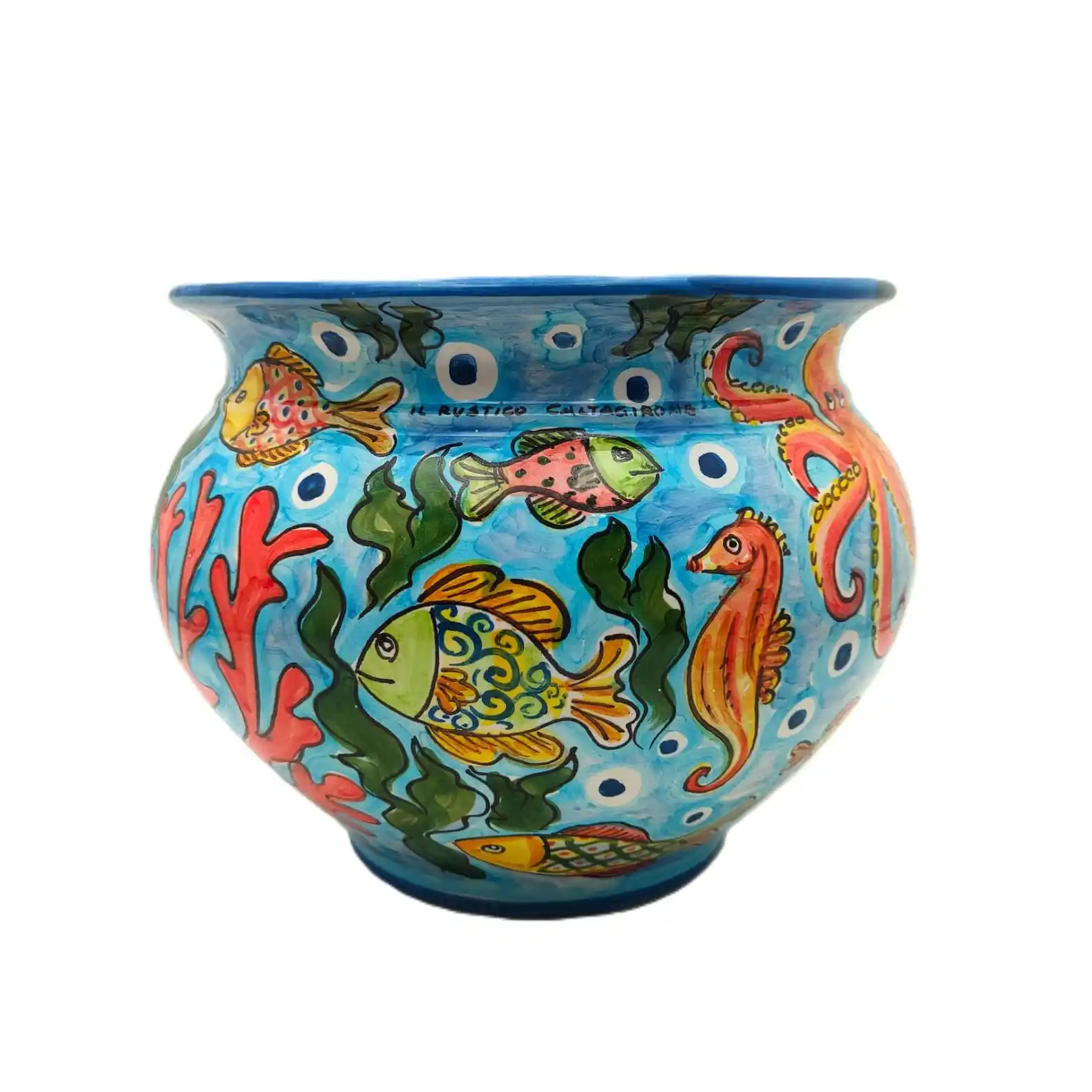 Caltagirone Ceramic Plant Holder “Fishes” Decoration